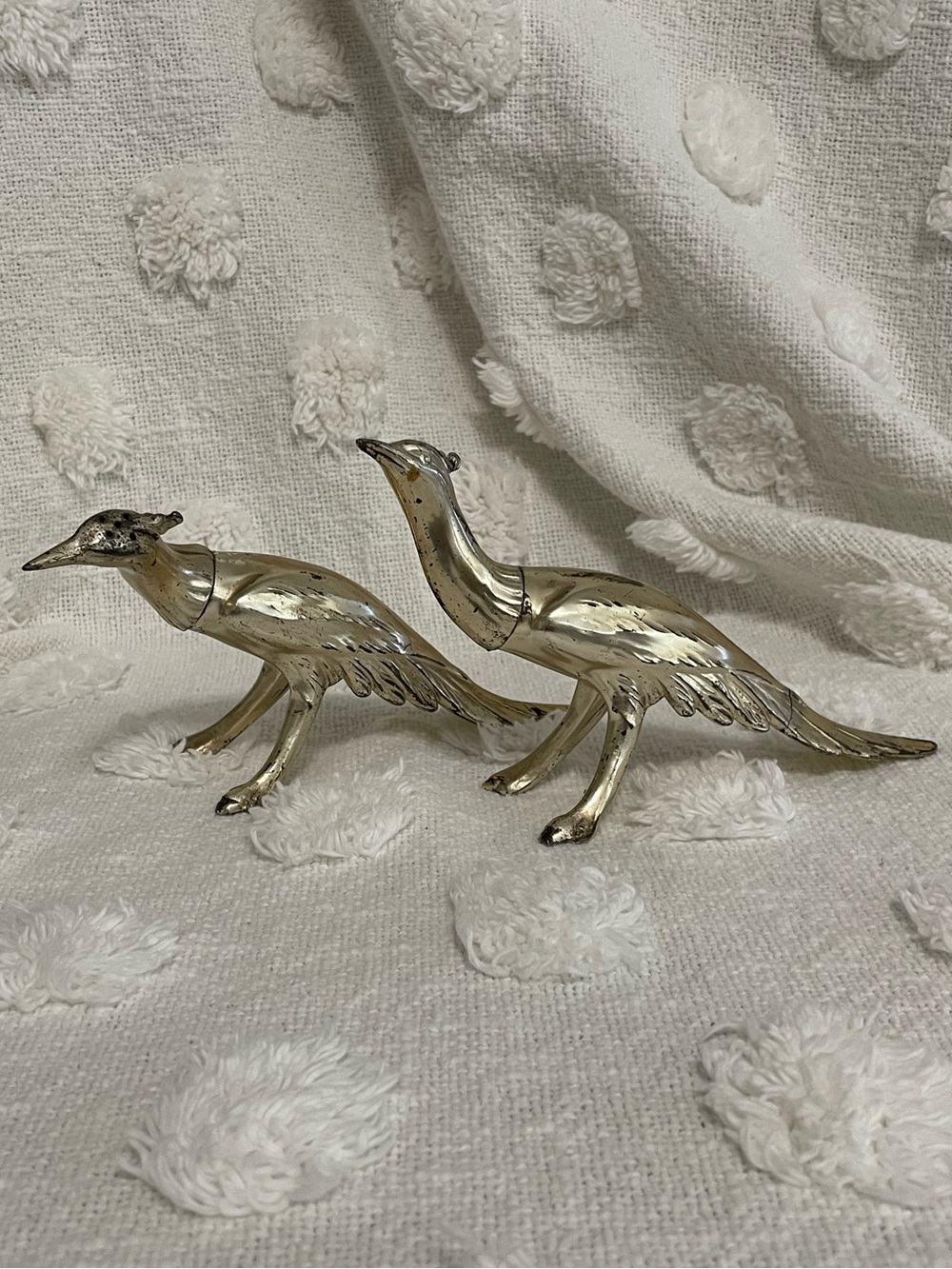 Vintage Silver Plated Metal Bird Pheasants Figurines (2)